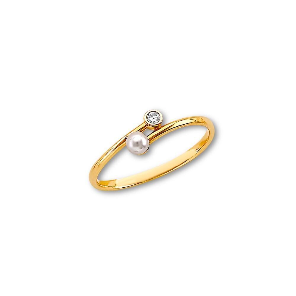 14K Gold Pearl Accent Ring | Minimalist CZ Band By Tehrani Jewelry
